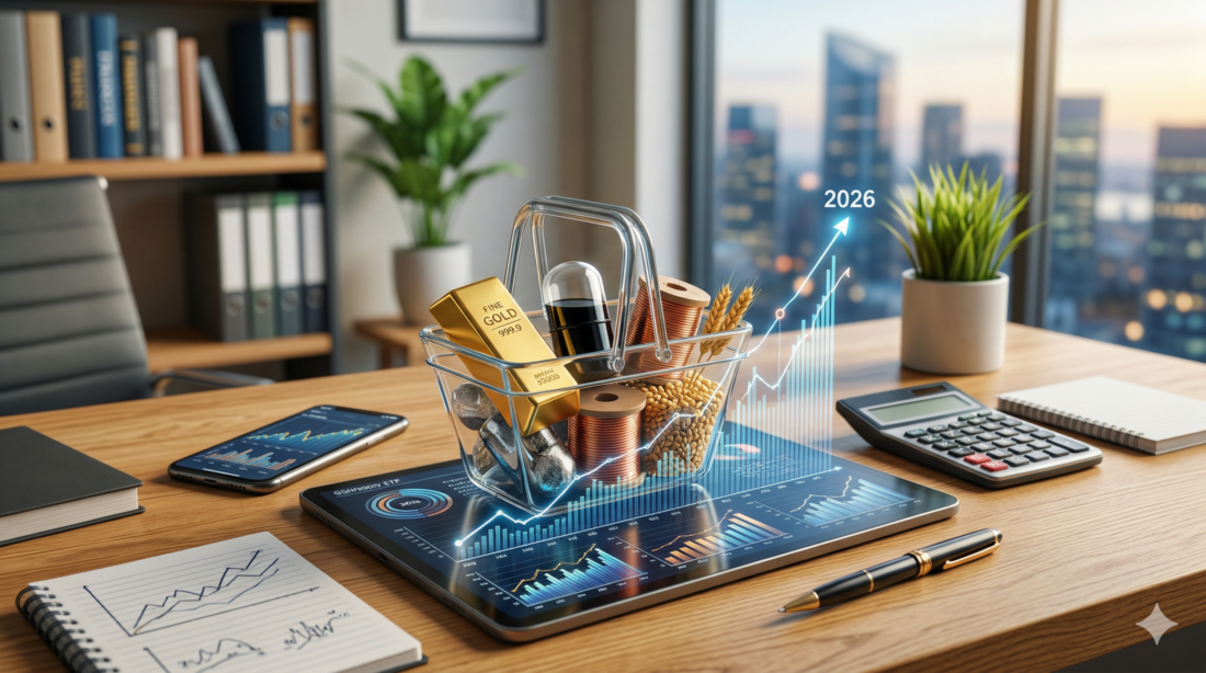 Rohstoff ETF mit digitalen Finanzdaten und wachsendem Markt 2026.