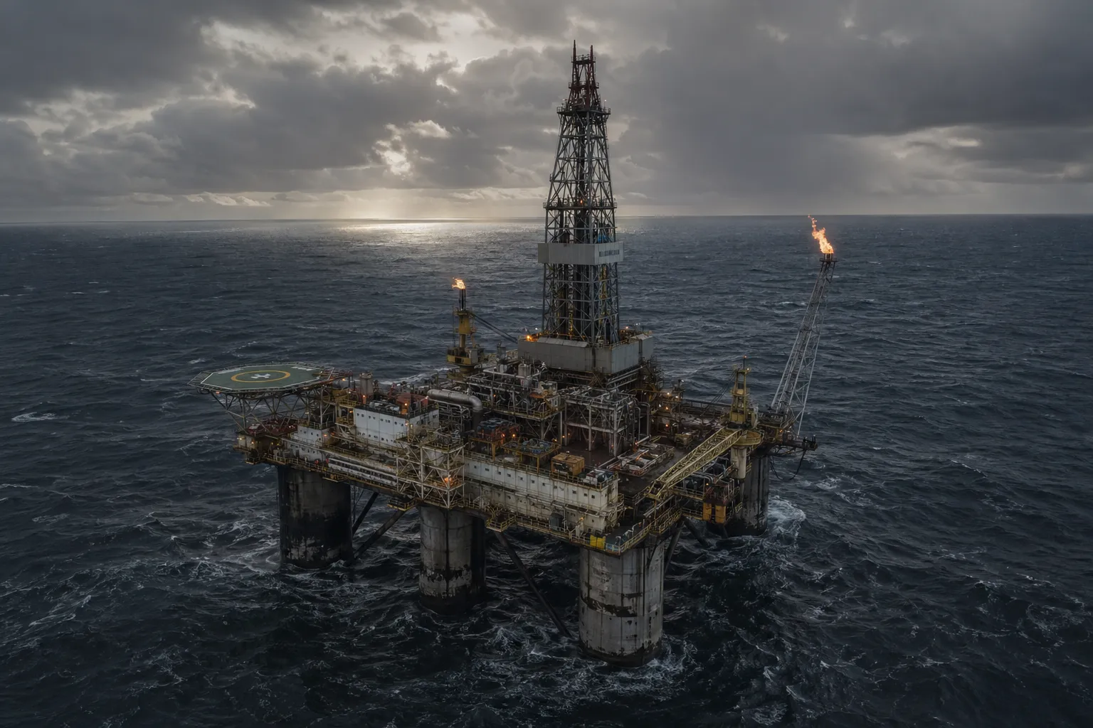 Offshore-Ölplattform in der Nordsee als Symbol für Öl als Geldanlage